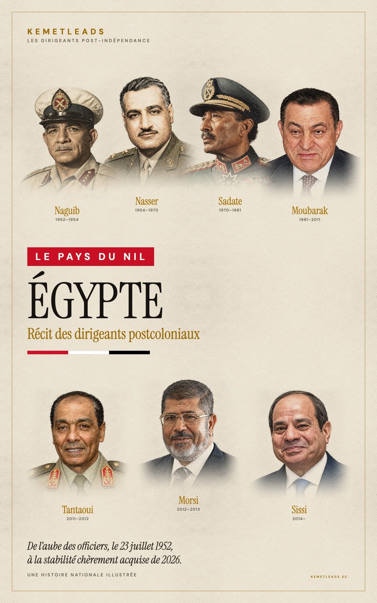 Égypte — Récit des dirigeants postcoloniaux (1952–2026)