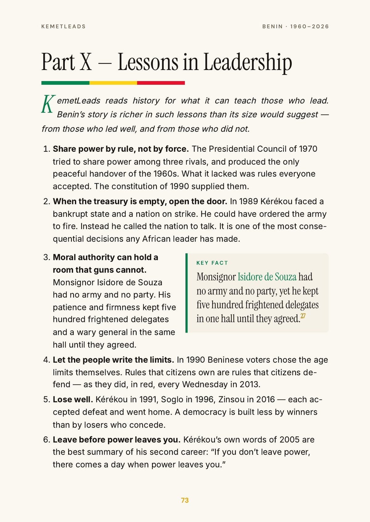 Benin — look inside: Lessons in Leadership