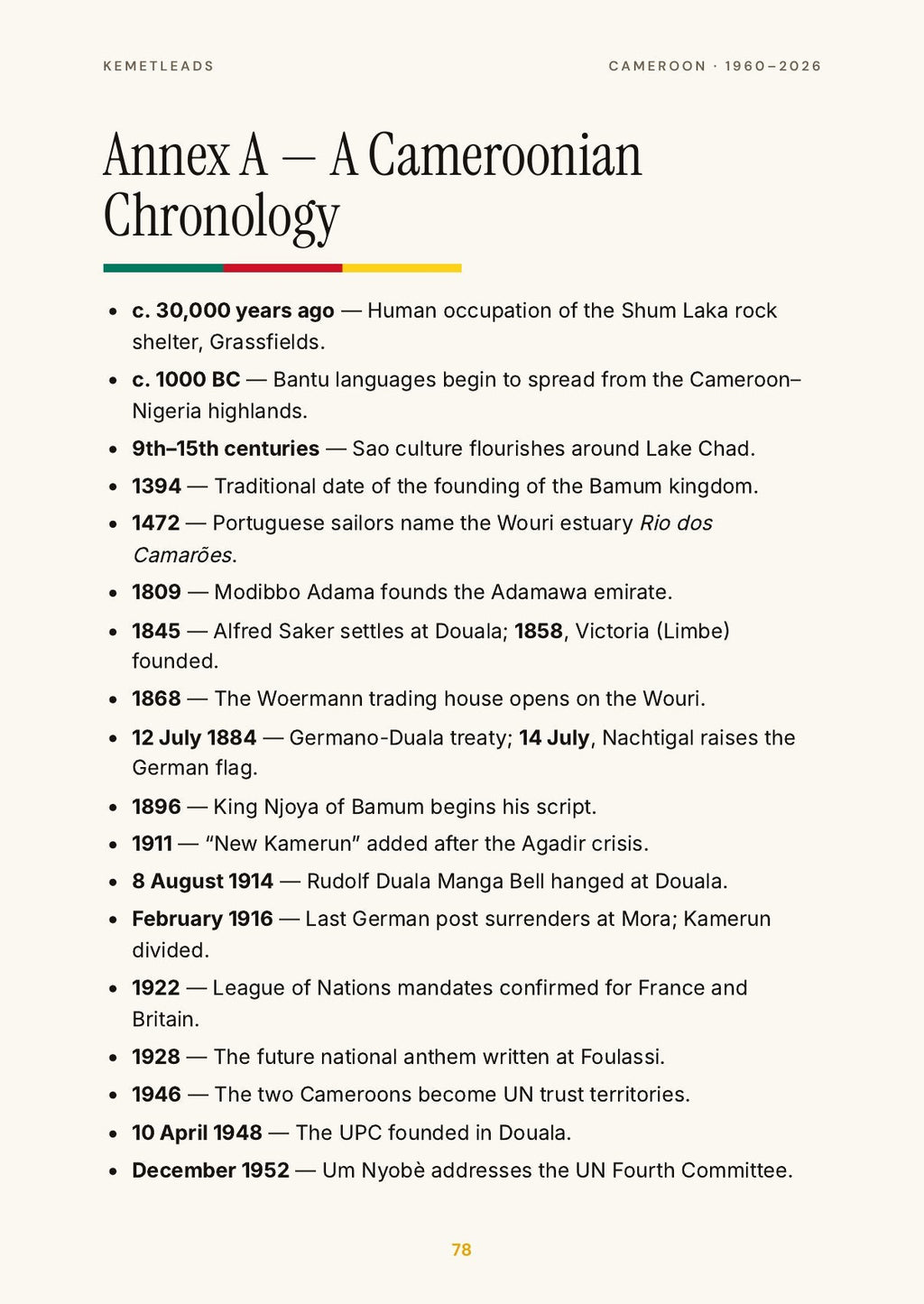 Cameroon — look inside: Chronology