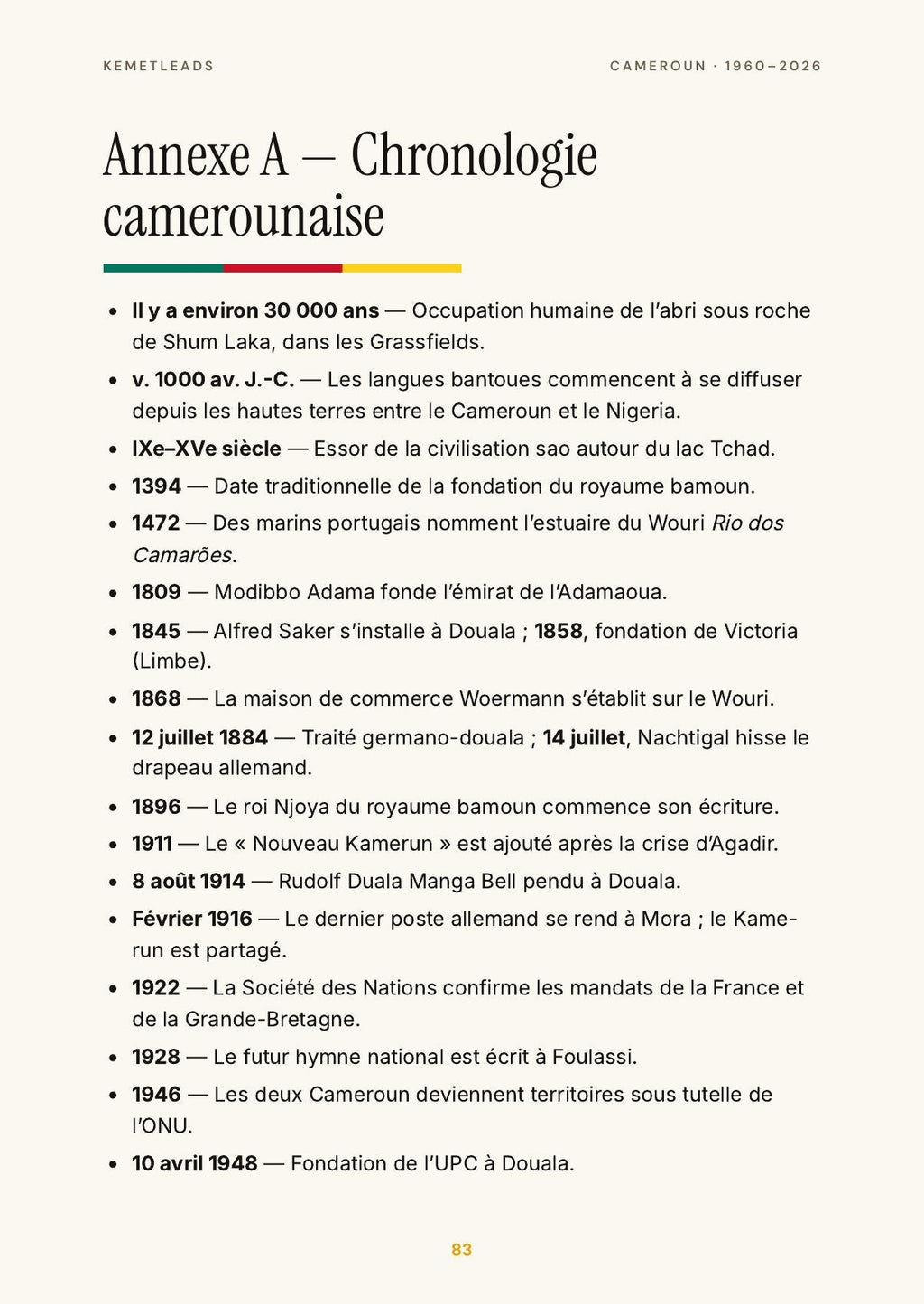 Cameroun — look inside: Chronologie