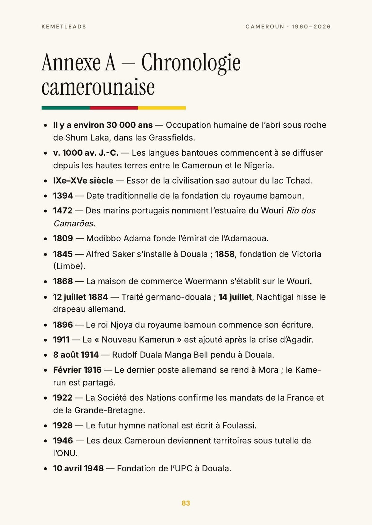 Cameroun — look inside: Chronologie