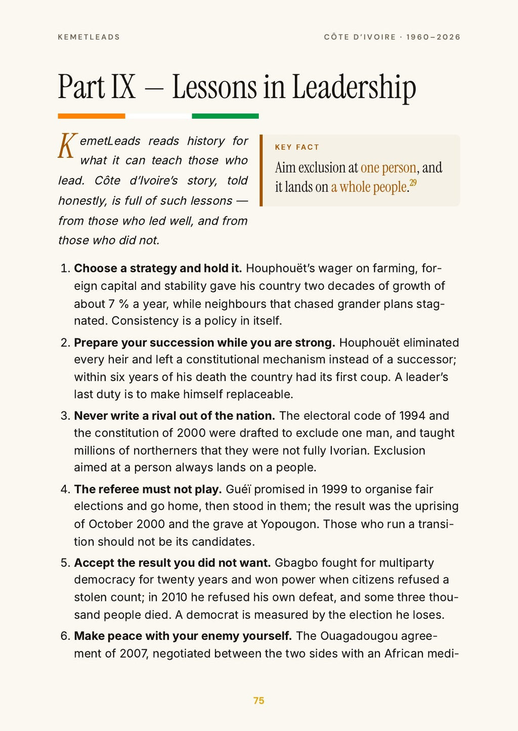 Côte d'Ivoire — look inside: Lessons in Leadership
