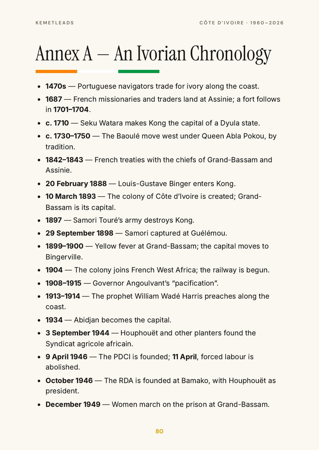 Côte d'Ivoire — look inside: Chronology