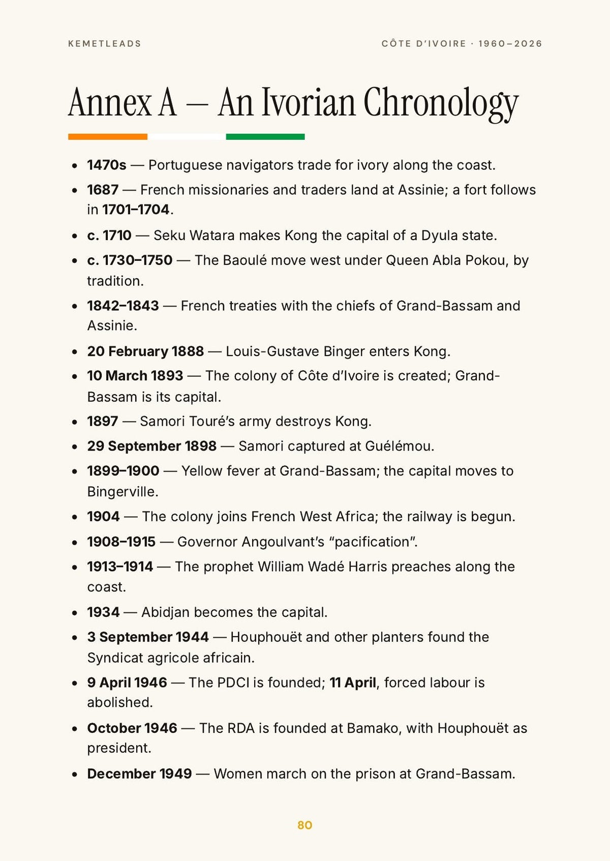 Côte d'Ivoire — look inside: Chronology