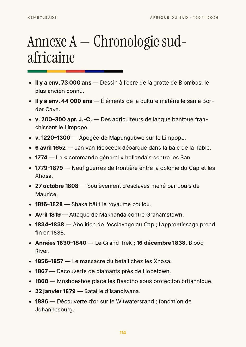 Afrique du Sud — look inside: Chronologie