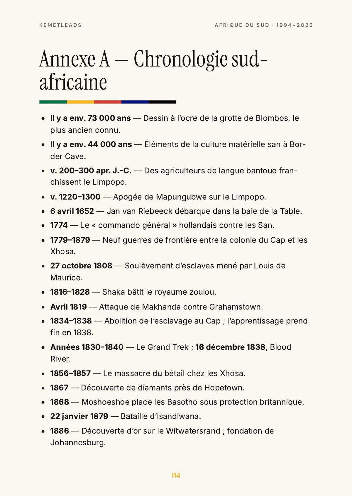 Afrique du Sud — look inside: Chronologie