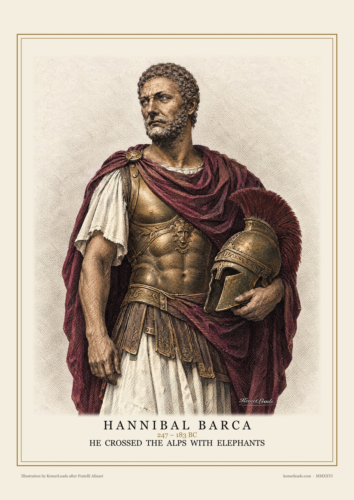 Hannibal Barca engraved portrait poster