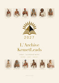 Kemet — couverture du calendrier mural 2027, douze souverains d'Égypte et de Kouch autour de l'emblème KemetLeads
