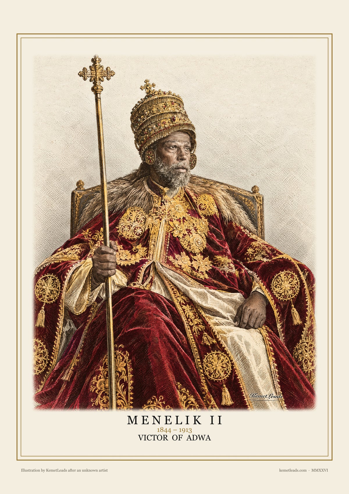 Menelik II engraved poster