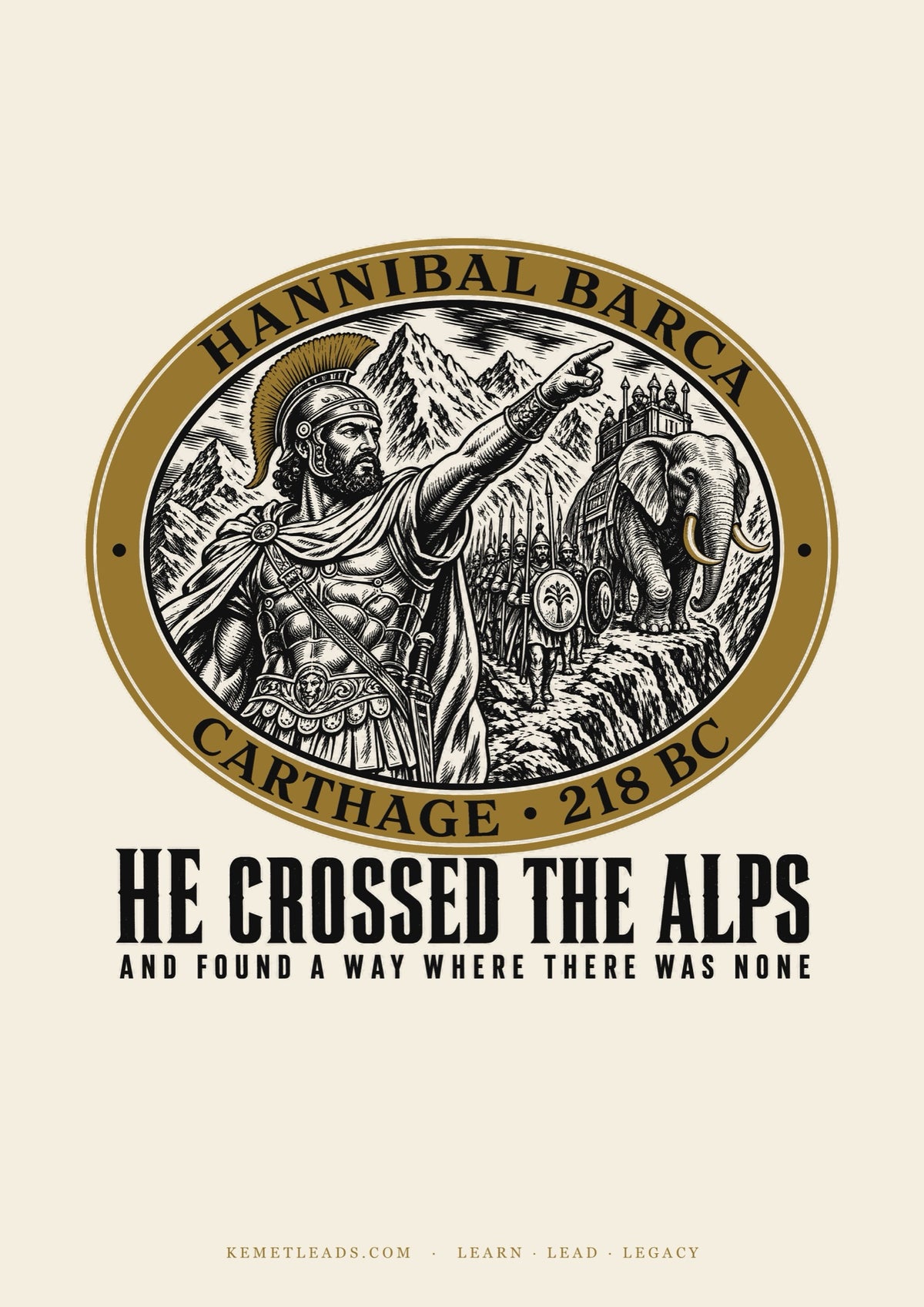 Hannibal Barca engraved medallion poster — he crossed the Alps and found a way where there was none